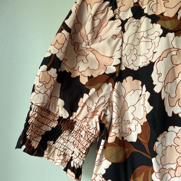 NWT‼️WHO WHAT WHERE Floral Tiered Midi Shirt Dress Short Sleeves Peony size M - Picture 2 of 10